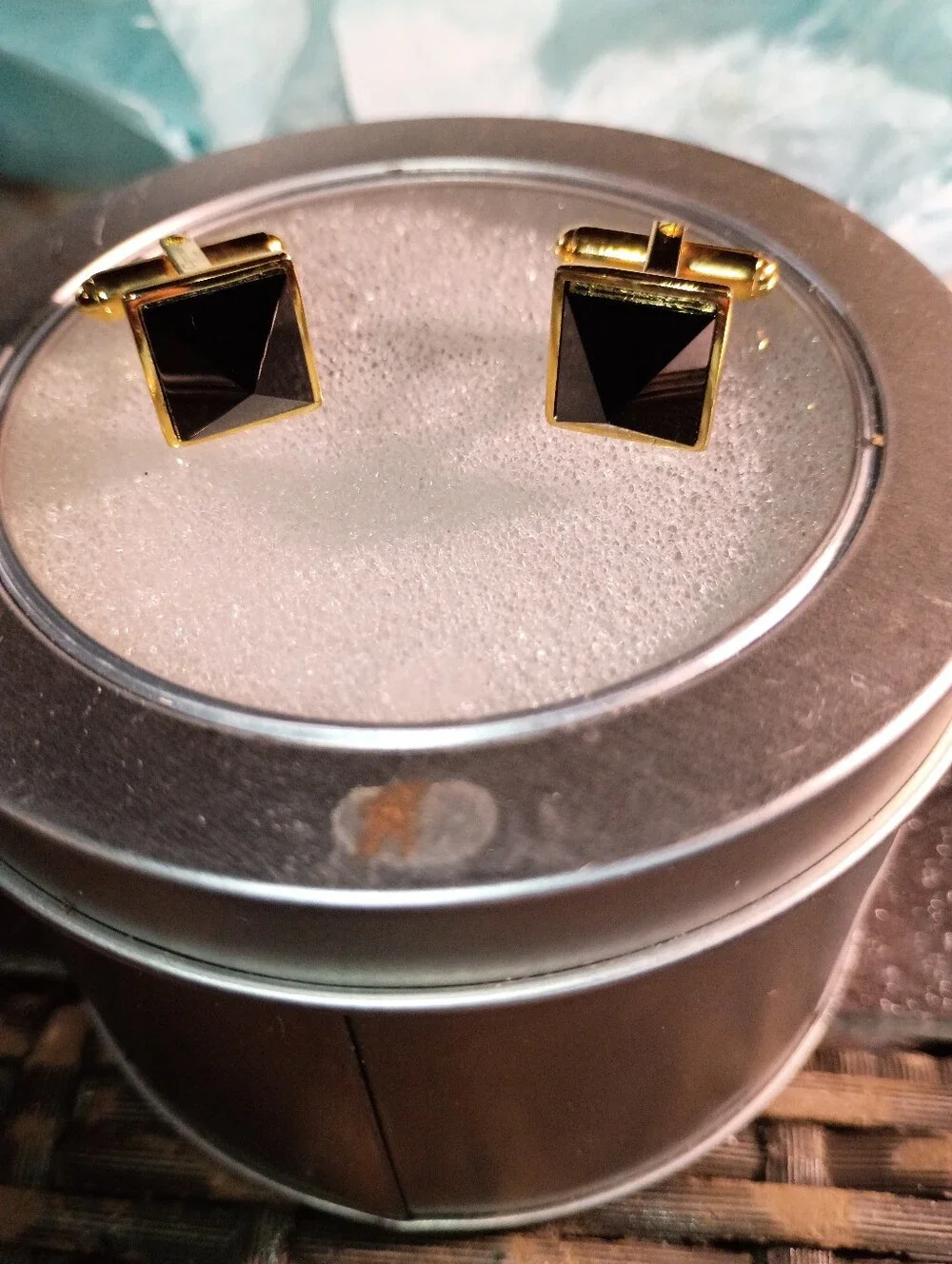 Vintage Christian Dior Gold & Black Pyramid Cufflinks MINT